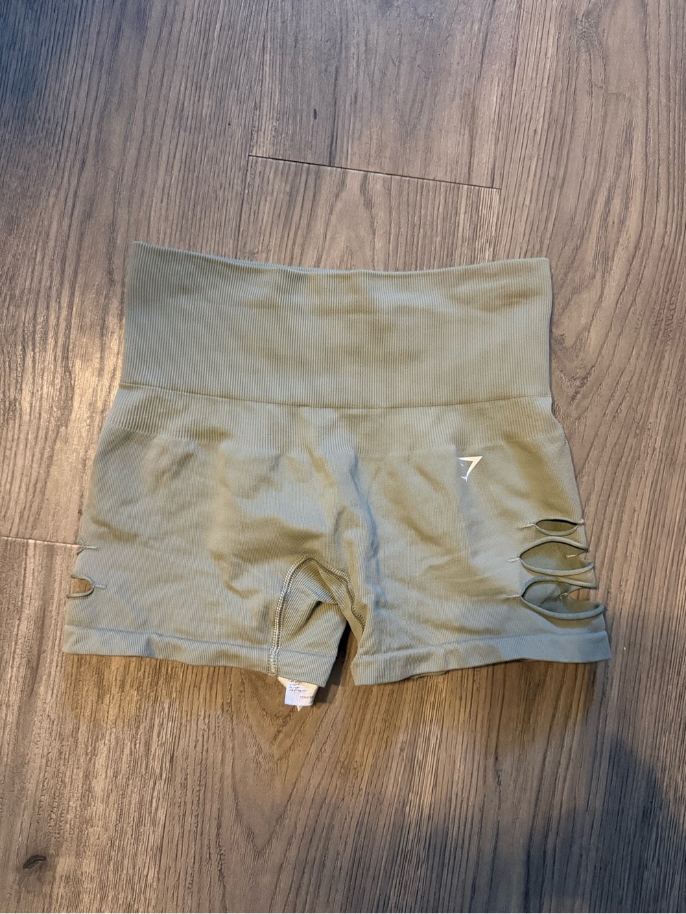 Gymshark Olive Ribbed High-Waist Cutout Bike Shorts